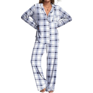 Ekouaer Womens Pajamas Set Button Down Long Sleeve Top & Pants Lounge Sets | Soft Sleepwear, Classic notch collar, ideal for Home relaxation, Wedding, Party, Daily Wear & Breastfeeding(B_light Blue Plaid)