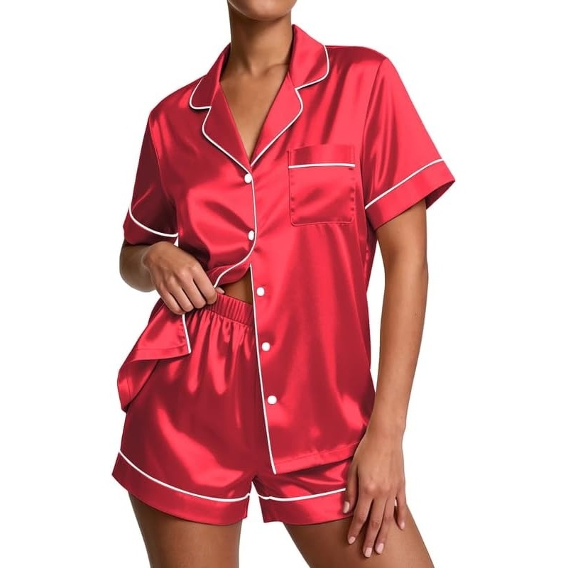 image:imageEkouaer Pajamas for Women Set Silk Satin Pjs 2 Piece Button Down Sleepwear  Classic Notch Collar PjsSoft Casual SleepwearLoungewear Top and Shorts for Bridal GiftsDaily WearPartyVacation