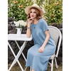 Ekouaer Cotton Nightgowns for Women Long Pleated House Dresses with Pockets | Short Sleeve Night Gowns for Adult Soft Sleep Dress for Sleeping Plus Size Lounge Dress Maxi Pajama Dress(Light Blue)