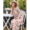 Ekouaer Cotton Nightgowns for Women Long Pleated House Dresses with Pockets | Short Sleeve Night Gowns for Adult Soft Sleep Dress for Sleeping Plus Size Lounge Dress Maxi Pajama Dress(Pink Flower)