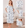 Ekouaer Cotton Nightgowns for Women Long Pleated House Dresses with Pockets | Short Sleeve Night Gowns for Adult Soft Sleep Dress for Sleeping Plus Size Lounge Dress Maxi Pajama Dress(Navy Blue Flower)
