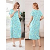 Ekouaer Cotton Nightgowns for Women Long Pleated House Dresses with Pockets | Short Sleeve Night Gowns for Adult Soft Sleep Dress for Sleeping Plus Size Lounge Dress Maxi Pajama Dress(Line Drawing Flowers Green)