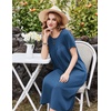 Ekouaer Cotton Nightgowns for Women Long Pleated House Dresses with Pockets | Short Sleeve Night Gowns for Adult Soft Sleep Dress for Sleeping Plus Size Lounge Dress Maxi Pajama Dress(Navy Blue)