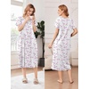 Ekouaer Cotton Nightgowns for Women Long Pleated House Dresses with Pockets | Short Sleeve Night Gowns for Adult Soft Sleep Dress for Sleeping Plus Size Lounge Dress Maxi Pajama Dress(Watercolor Flowers Pink)