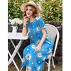 Ekouaer Cotton Nightgowns for Women Long Pleated House Dresses with Pockets | Short Sleeve Night Gowns for Adult Soft Sleep Dress for Sleeping Plus Size Lounge Dress Maxi Pajama Dress(Line Drawing Flowers Blue)