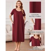 Ekouaer Cotton Nightgowns for Women Long Pleated House Dresses with Pockets | Short Sleeve Night Gowns for Adult Soft Sleep Dress for Sleeping Plus Size Lounge Dress Maxi Pajama Dress(Wine Red)