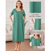 Ekouaer Cotton Nightgowns for Women Long Pleated House Dresses with Pockets | Short Sleeve Night Gowns for Adult Soft Sleep Dress for Sleeping Plus Size Lounge Dress Maxi Pajama Dress(Light Green)