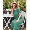 Ekouaer Cotton Nightgowns for Women Long Pleated House Dresses with Pockets | Short Sleeve Night Gowns for Adult Soft Sleep Dress for Sleeping Plus Size Lounge Dress Maxi Pajama Dress(Light Green)