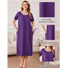 Ekouaer Cotton Nightgowns for Women Long Pleated House Dresses with Pockets | Short Sleeve Night Gowns for Adult Soft Sleep Dress for Sleeping Plus Size Lounge Dress Maxi Pajama Dress(Purple)