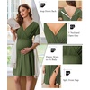 Ekouaer Labor and Delivery Gown for Hospital V Neck Maternity Nursing Dress | Birthing Gown, Open Back Button closure, Skin-friendly, Short Sleeve, Split Front Flap, Stretchy, Breastfeeding, C-section(Army Green)
