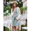 Ekouaer Labor and Delivery Gown for Hospital V Neck Maternity Nursing Dress | Birthing Gown, Open Back Button closure, Skin-friendly, Short Sleeve, Split Front Flap, Stretchy, Breastfeeding, C-section(Dusty Green)