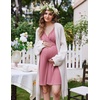 Ekouaer Labor and Delivery Gown for Hospital V Neck Maternity Nursing Dress | Birthing Gown, Open Back Button closure, Skin-friendly, Short Sleeve, Split Front Flap, Stretchy, Breastfeeding, C-section(Grey Purple)