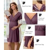 Ekouaer Labor and Delivery Gown for Hospital V Neck Maternity Nursing Dress | Birthing Gown, Open Back Button closure, Skin-friendly, Short Sleeve, Split Front Flap, Stretchy, Breastfeeding, C-section(Purple Red)