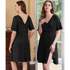 Ekouaer Labor and Delivery Gown for Hospital V Neck Maternity Nursing Dress | Birthing Gown, Open Back Button closure, Skin-friendly, Short Sleeve, Split Front Flap, Stretchy, Breastfeeding, C-section(Black)