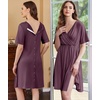 Ekouaer Labor and Delivery Gown for Hospital V Neck Maternity Nursing Dress | Birthing Gown, Open Back Button closure, Skin-friendly, Short Sleeve, Split Front Flap, Stretchy, Breastfeeding, C-section(Purple Red)