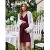 Ekouaer Labor and Delivery Gown for Hospital V Neck Maternity Nursing Dress | Birthing Gown, Open Back Button closure, Skin-friendly, Short Sleeve, Split Front Flap, Stretchy, Breastfeeding, C-section(Maroon)
