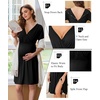 Ekouaer Labor and Delivery Gown for Hospital V Neck Maternity Nursing Dress | Birthing Gown, Open Back Button closure, Skin-friendly, Short Sleeve, Split Front Flap, Stretchy, Breastfeeding, C-section(Black)