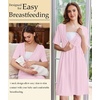Ekouaer Labor and Delivery Gown for Hospital V Neck Maternity Nursing Dress | Birthing Gown, Open Back Button closure, Skin-friendly, Short Sleeve, Split Front Flap, Stretchy, Breastfeeding, C-section(Light Pink)