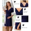 Ekouaer Labor and Delivery Gown for Hospital V Neck Maternity Nursing Dress | Birthing Gown, Open Back Button closure, Skin-friendly, Short Sleeve, Split Front Flap, Stretchy, Breastfeeding, C-section(Navy Blue)