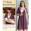 Ekouaer Labor and Delivery Gown for Hospital V Neck Maternity Nursing Dress | Birthing Gown, Open Back Button closure, Skin-friendly, Short Sleeve, Split Front Flap, Stretchy, Breastfeeding, C-section(Purple Red)