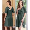 Ekouaer Labor and Delivery Gown for Hospital V Neck Maternity Nursing Dress | Birthing Gown, Open Back Button closure, Skin-friendly, Short Sleeve, Split Front Flap, Stretchy, Breastfeeding, C-section(Deep Army Green)