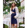 Ekouaer Labor and Delivery Gown for Hospital V Neck Maternity Nursing Dress | Birthing Gown, Open Back Button closure, Skin-friendly, Short Sleeve, Split Front Flap, Stretchy, Breastfeeding, C-section(Navy Blue)