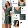 Ekouaer Labor and Delivery Gown for Hospital V Neck Maternity Nursing Dress | Birthing Gown, Open Back Button closure, Skin-friendly, Short Sleeve, Split Front Flap, Stretchy, Breastfeeding, C-section(Deep Army Green)
