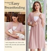 Ekouaer Labor and Delivery Gown for Hospital V Neck Maternity Nursing Dress | Birthing Gown, Open Back Button closure, Skin-friendly, Short Sleeve, Split Front Flap, Stretchy, Breastfeeding, C-section(Mauve)
