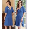 Ekouaer Labor and Delivery Gown for Hospital V Neck Maternity Nursing Dress | Birthing Gown, Open Back Button closure, Skin-friendly, Short Sleeve, Split Front Flap, Stretchy, Breastfeeding, C-section(Grey Blue)