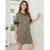 Ekouaer Nightgowns for Women 2 Pack Short Sleeve Nightgown V Neck Sleepwear | Soft Color Block Sleep Shirts, Oversized Night Shirts, Boyfriend Sleep Dress for Sleeping, Daily Wear, Pajama Party, S-4XL(Black/Leopard)