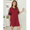 Ekouaer Nightgowns for Women 2 Pack Short Sleeve Nightgown V Neck Sleepwear | Soft Color Block Sleep Shirts, Oversized Night Shirts, Boyfriend Sleep Dress for Sleeping, Daily Wear, Pajama Party, S-4XL(Black/Wine Red)