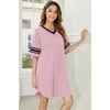 Ekouaer Nightgowns for Women 2 Pack Short Sleeve Nightgown V Neck Sleepwear | Soft Color Block Sleep Shirts, Oversized Night Shirts, Boyfriend Sleep Dress for Sleeping, Daily Wear, Pajama Party, S-4XL(Black/Pink)