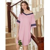 Ekouaer Nightgowns for Women 2 Pack Short Sleeve Nightgown V Neck Sleepwear | Soft Color Block Sleep Shirts, Oversized Night Shirts, Boyfriend Sleep Dress for Sleeping, Daily Wear, Pajama Party, S-4XL(Black/Pink)