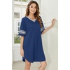 Ekouaer Nightgowns for Women 2 Pack Short Sleeve Nightgown V Neck Sleepwear | Soft Color Block Sleep Shirts, Oversized Night Shirts, Boyfriend Sleep Dress for Sleeping, Daily Wear, Pajama Party, S-4XL(Black/Blue)