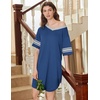 Ekouaer Nightgowns for Women 2 Pack Short Sleeve Nightgown V Neck Sleepwear | Soft Color Block Sleep Shirts, Oversized Night Shirts, Boyfriend Sleep Dress for Sleeping, Daily Wear, Pajama Party, S-4XL(Black/Blue)