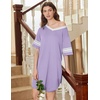 Ekouaer Nightgowns for Women 2 Pack Short Sleeve Nightgown V Neck Sleepwear | Soft Color Block Sleep Shirts, Oversized Night Shirts, Boyfriend Sleep Dress for Sleeping, Daily Wear, Pajama Party, S-4XL(Black/Lilac)