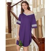 Ekouaer Nightgowns for Women 2 Pack Short Sleeve Nightgown V Neck Sleepwear | Soft Color Block Sleep Shirts, Oversized Night Shirts, Boyfriend Sleep Dress for Sleeping, Daily Wear, Pajama Party, S-4XL(Black/Purple)