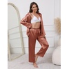 Ekouaer Pajamas For Women Silk Pjs Long Sleeve Button Down Lounge Sets | Christmas Pajamas 2 Piece Satin Sleepwear Cute Print,Fun Pjs for Sleep,Wedding,Bridal Party,Holiday(Caramel)