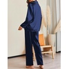 Ekouaer Pajamas For Women Silk Pjs Long Sleeve Button Down Lounge Sets | Christmas Pajamas 2 Piece Satin Sleepwear Cute Print,Fun Pjs for Sleep,Wedding,Bridal Party,Holiday(Navy Blue)