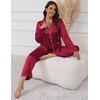 Ekouaer Pajamas For Women Silk Pjs Long Sleeve Button Down Lounge Sets | Christmas Pajamas 2 Piece Satin Sleepwear Cute Print,Fun Pjs for Sleep,Wedding,Bridal Party,Holiday(Wine Red)
