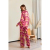 Ekouaer Pajamas For Women Silk Pjs Long Sleeve Button Down Lounge Sets | Christmas Pajamas 2 Piece Satin Sleepwear Cute Print,Fun Pjs for Sleep,Wedding,Bridal Party,Holiday(Rose Red With Flower)