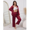 Ekouaer Pajamas For Women Silk Pjs Long Sleeve Button Down Lounge Sets | Christmas Pajamas 2 Piece Satin Sleepwear Cute Print,Fun Pjs for Sleep,Wedding,Bridal Party,Holiday(Wine Red)