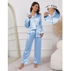Ekouaer Pajamas For Women Silk Pjs Long Sleeve Button Down Lounge Sets | Christmas Pajamas 2 Piece Satin Sleepwear Cute Print,Fun Pjs for Sleep,Wedding,Bridal Party,Holiday(Clear Blue)