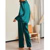 Ekouaer Pajamas For Women Silk Pjs Long Sleeve Button Down Lounge Sets | Christmas Pajamas 2 Piece Satin Sleepwear Cute Print,Fun Pjs for Sleep,Wedding,Bridal Party,Holiday(Blue Green)