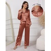 Ekouaer Pajamas For Women Silk Pjs Long Sleeve Button Down Lounge Sets | Christmas Pajamas 2 Piece Satin Sleepwear Cute Print,Fun Pjs for Sleep,Wedding,Bridal Party,Holiday(Caramel)