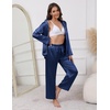 Ekouaer Pajamas For Women Silk Pjs Long Sleeve Button Down Lounge Sets | Christmas Pajamas 2 Piece Satin Sleepwear Cute Print,Fun Pjs for Sleep,Wedding,Bridal Party,Holiday(Navy Blue)