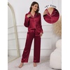 Ekouaer Pajamas For Women Silk Pjs Long Sleeve Button Down Lounge Sets | Christmas Pajamas 2 Piece Satin Sleepwear Cute Print,Fun Pjs for Sleep,Wedding,Bridal Party,Holiday(Wine Red)