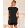 Ekouaer Pajamas for Women 2 Piece Summer Lounge Set Short Sleeve Shorts Pjs | Cap Sleeve Crew Neck Sleepwear with Pockets,Comfy Casual Loungewear for Stay at Home,Postpartum,Airport Traval Outfits(Black)