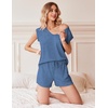 Ekouaer Pajamas for Women 2 Piece Summer Lounge Set Short Sleeve Shorts Pjs | Cap Sleeve Crew Neck Sleepwear with Pockets,Comfy Casual Loungewear for Stay at Home,Postpartum,Airport Traval Outfits(Navy)