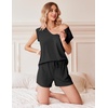 Ekouaer Pajamas for Women 2 Piece Summer Lounge Set Short Sleeve Shorts Pjs | Cap Sleeve Crew Neck Sleepwear with Pockets,Comfy Casual Loungewear for Stay at Home,Postpartum,Airport Traval Outfits(Black)